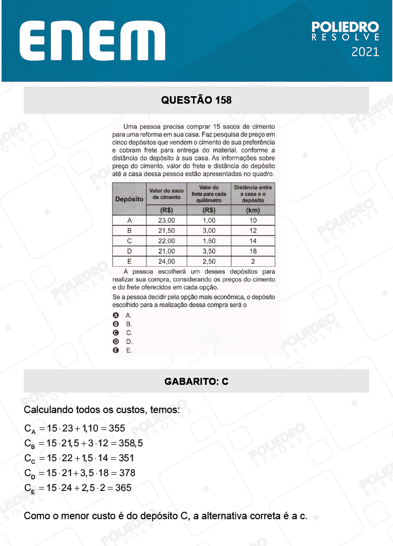 Questão 158 - 2º Dia - Prova Cinza - ENEM 2020