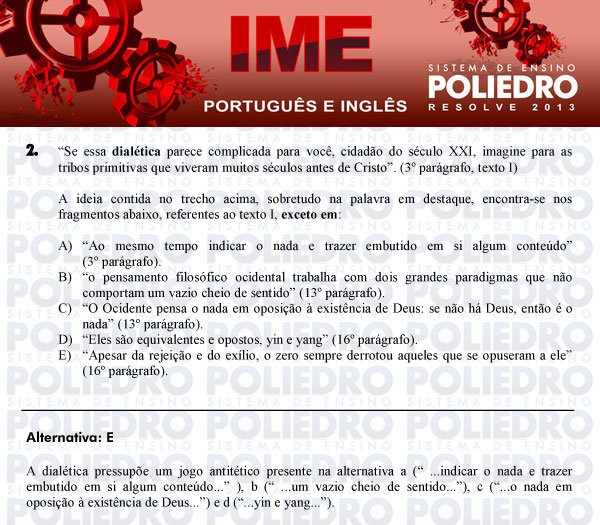 Questão 2 - Português e Inglês - IME 2013