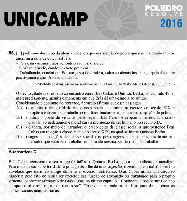 Questão 86 - 1ª Fase - UNICAMP 2016