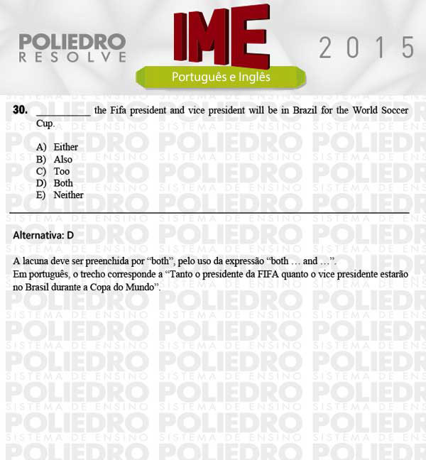 Questão 30 - Português e Inglês - IME 2015