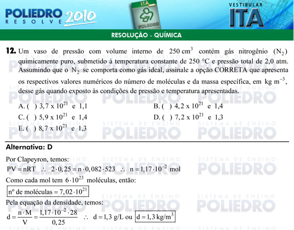 Questão 12 - Química - ITA 2010