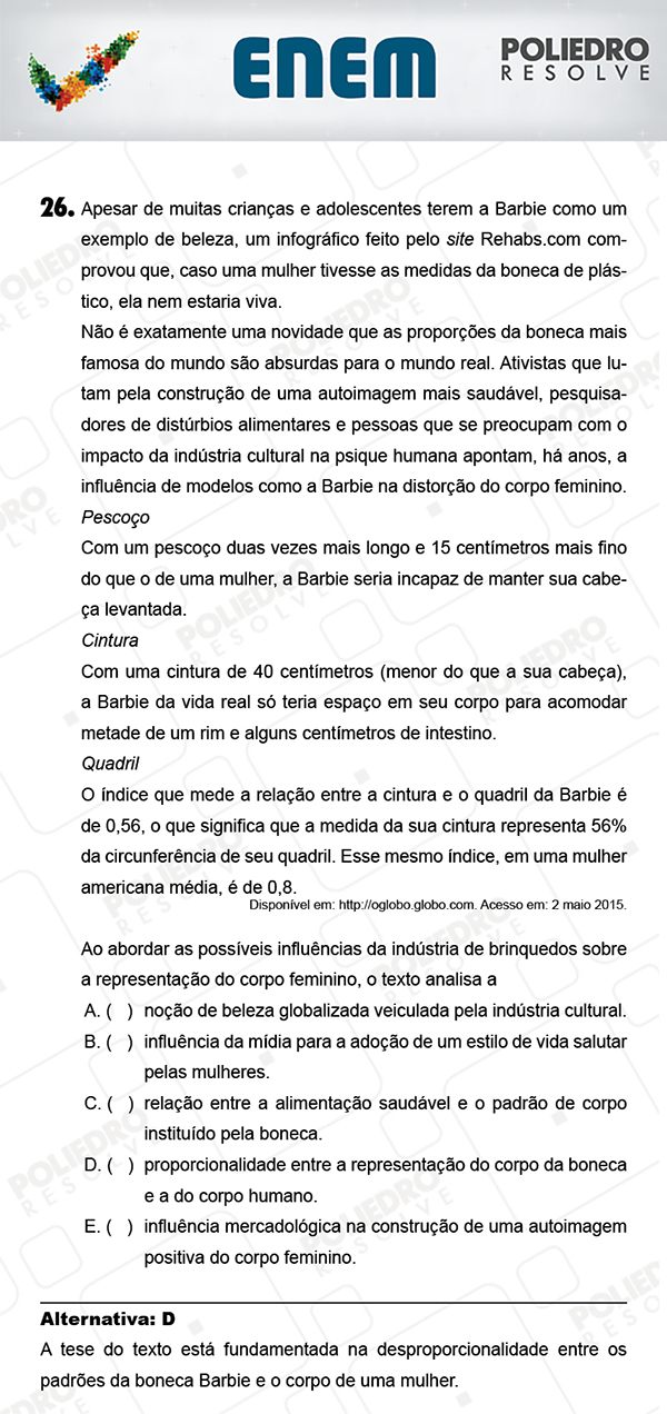 Questão 26 - 1º Dia (PROVA AZUL) - ENEM 2017