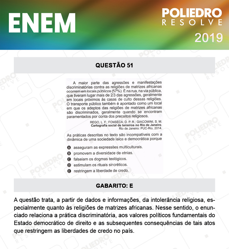 Questão 51 - 1º DIA - PROVA BRANCA - ENEM 2019