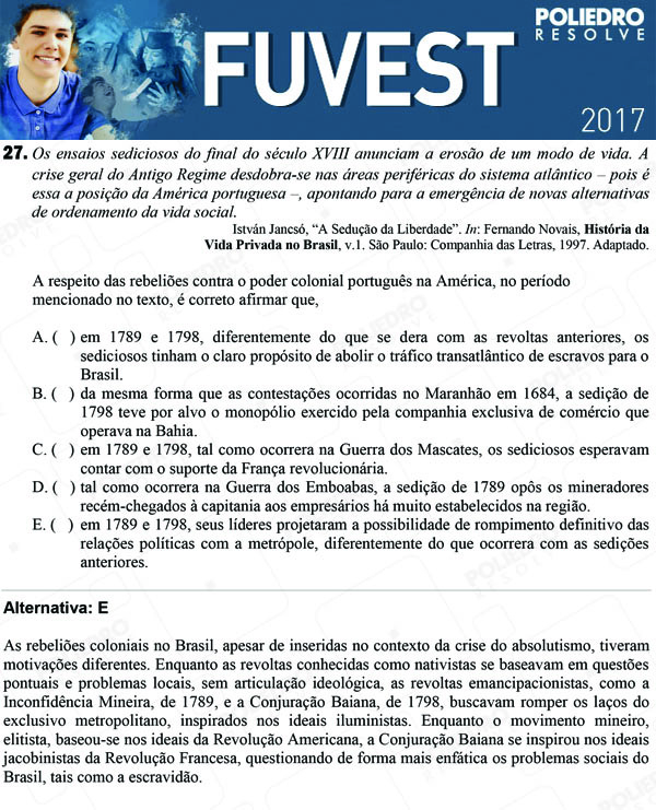 Questão 27 - 1ª Fase - FUVEST 2017