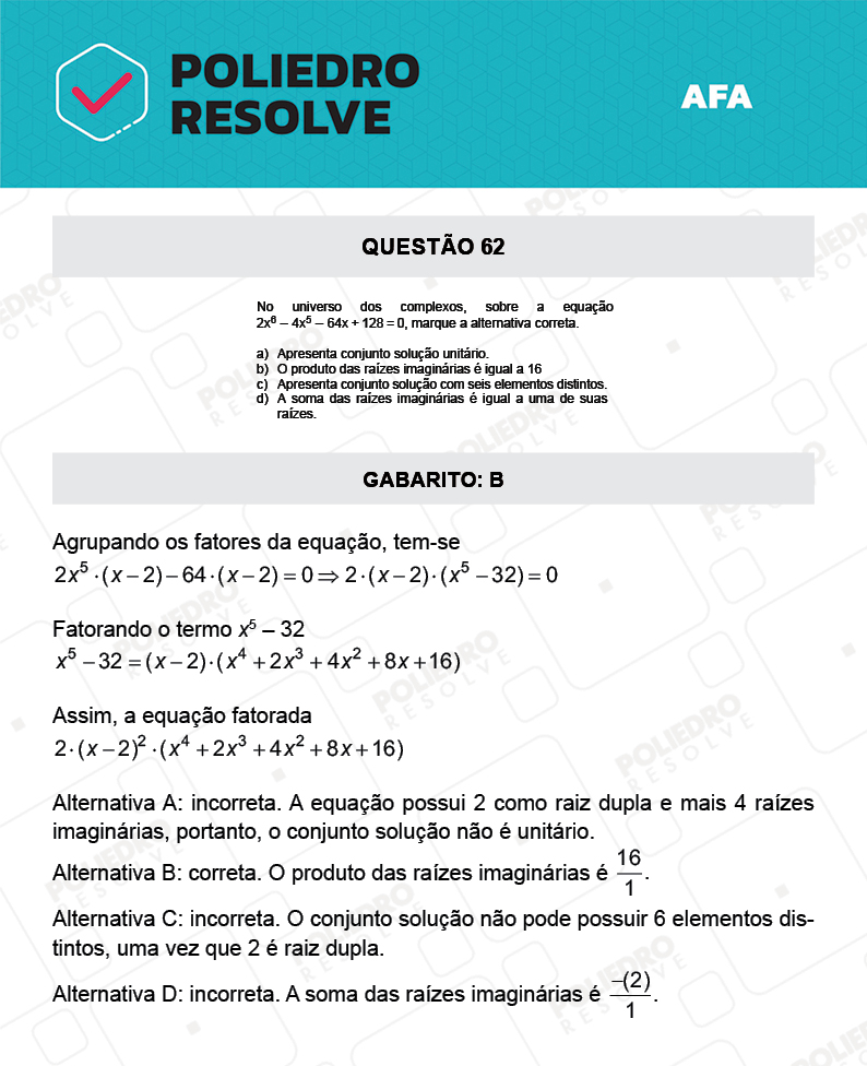 Questão 62 - Prova Modelo A - AFA 2022