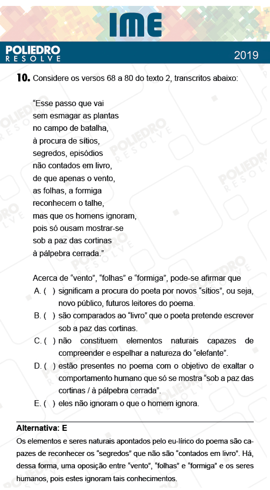 Questão 10 - 2ª Fase - Português/Inglês - IME 2019