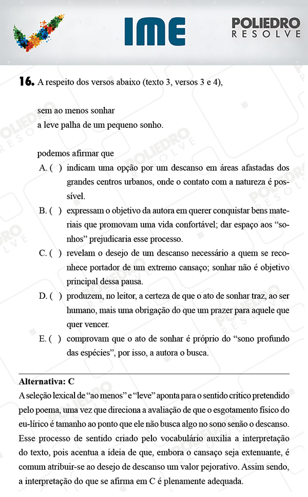 Questão 16 - Português / Inglês - IME 2018