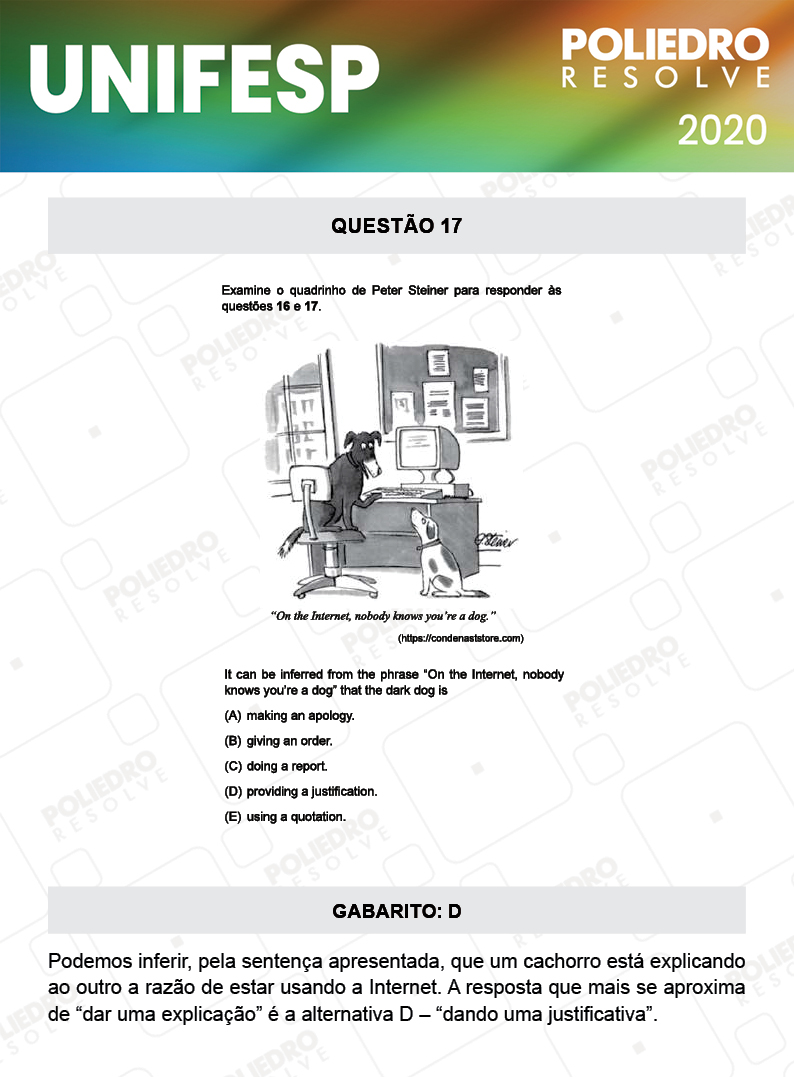 Questão 17 - Fase única - 1º Dia - UNIFESP 2020