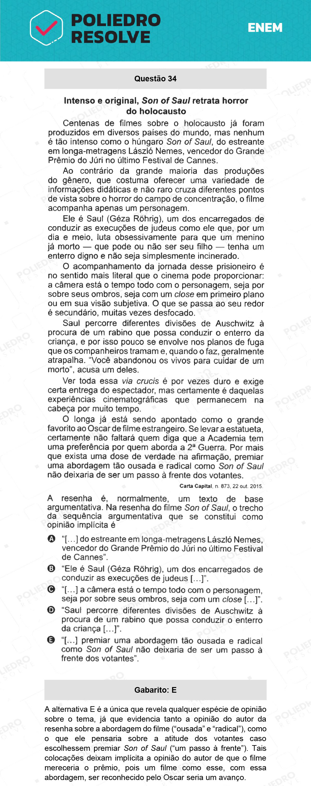 Questão 34 - 1º Dia - Prova Branca - ENEM 2021