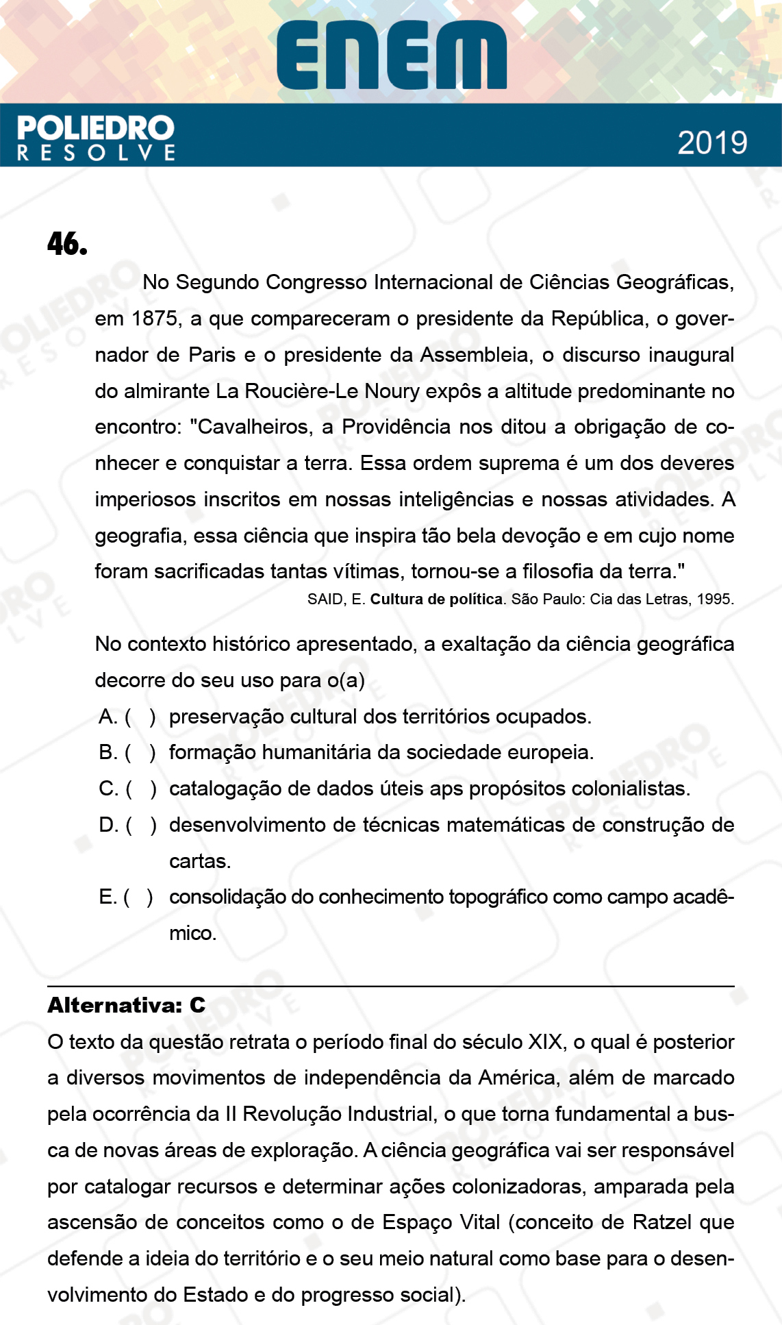 Questão 46 - 1º Dia - Prova AZUL - ENEM 2018