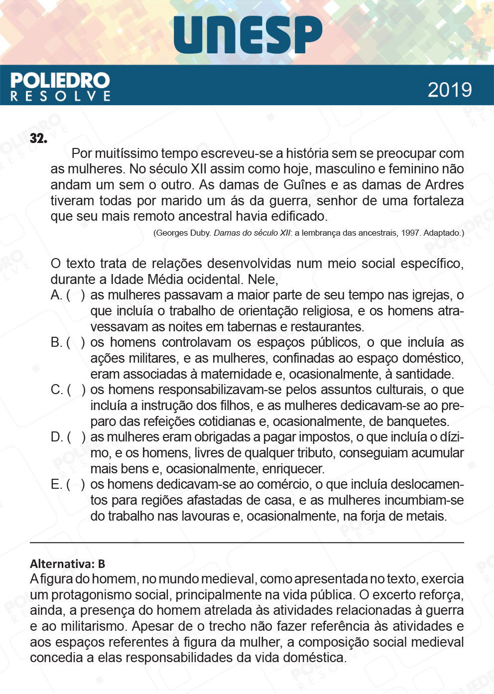 Questão 32 - 1ª Fase - UNESP 2019