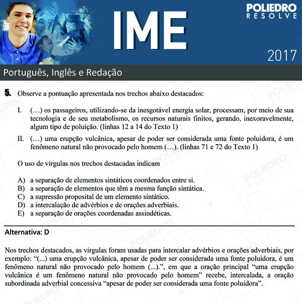 Questão 5 - Português e Inglês - IME 2017