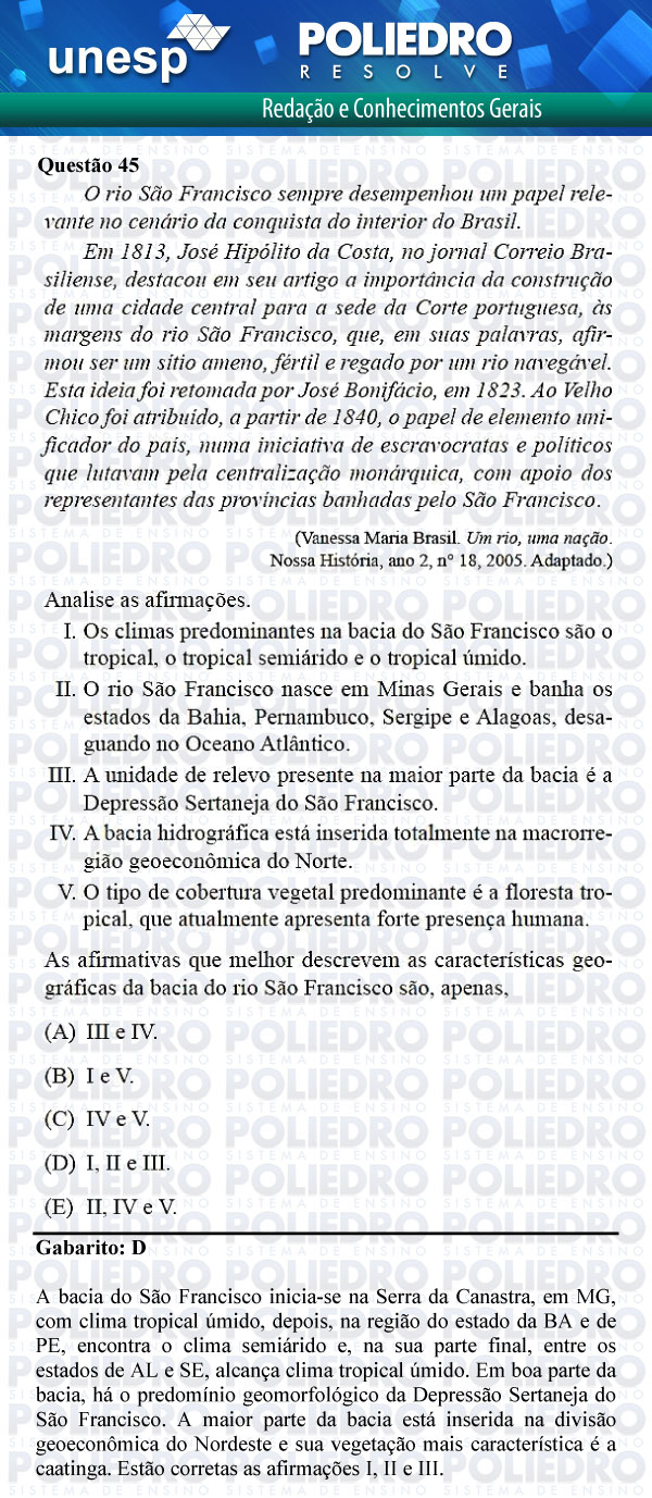 Questão 45 - 1ª Fase - UNESP 2012