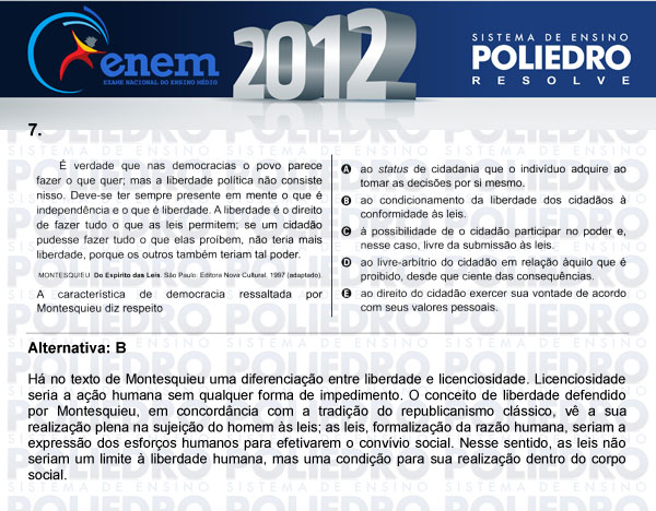 Questão 7 - Sábado (Prova azul) - ENEM 2012