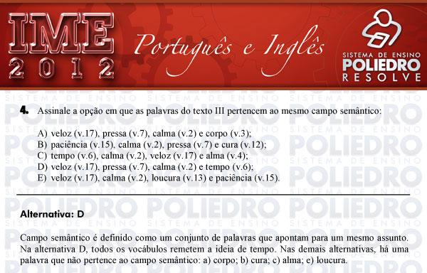 Questão 4 - Português e Inglês - IME 2012