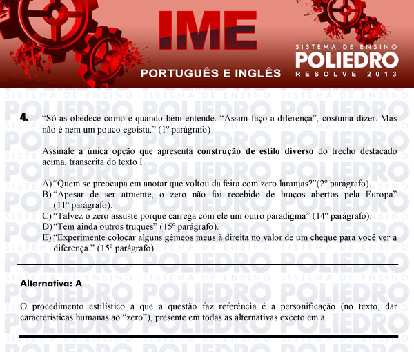 Questão 4 - Português e Inglês - IME 2013