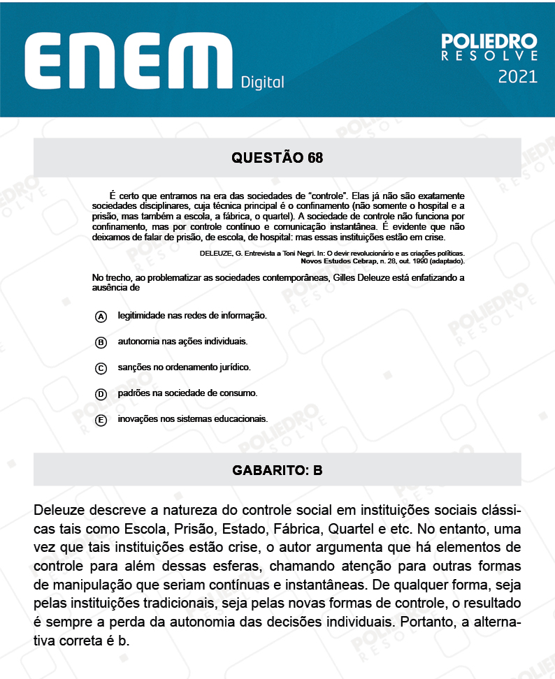 Questão 68 - 1º Dia - Prova Azul - Espanhol - ENEM DIGITAL 2020