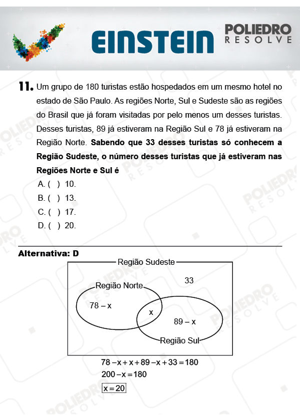 Questão 11 - 1ª FASE - EINSTEIN 2018