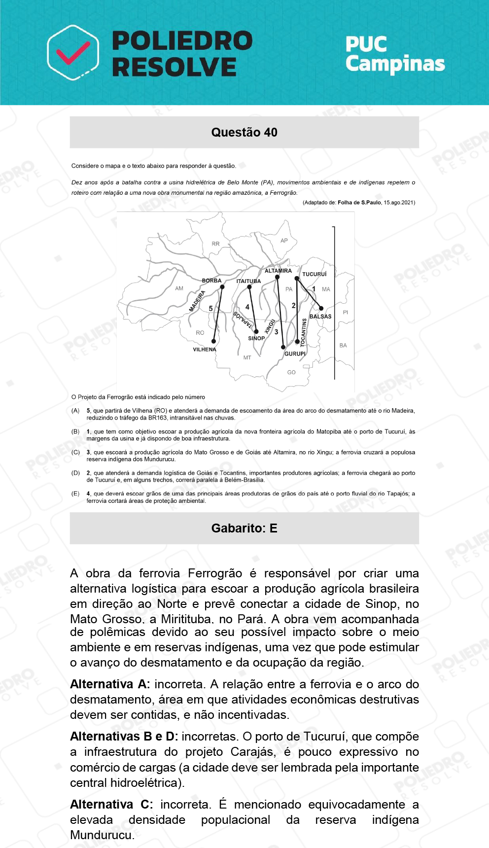 Questão 40 - Prova Geral e Medicina - PUC-Campinas 2022