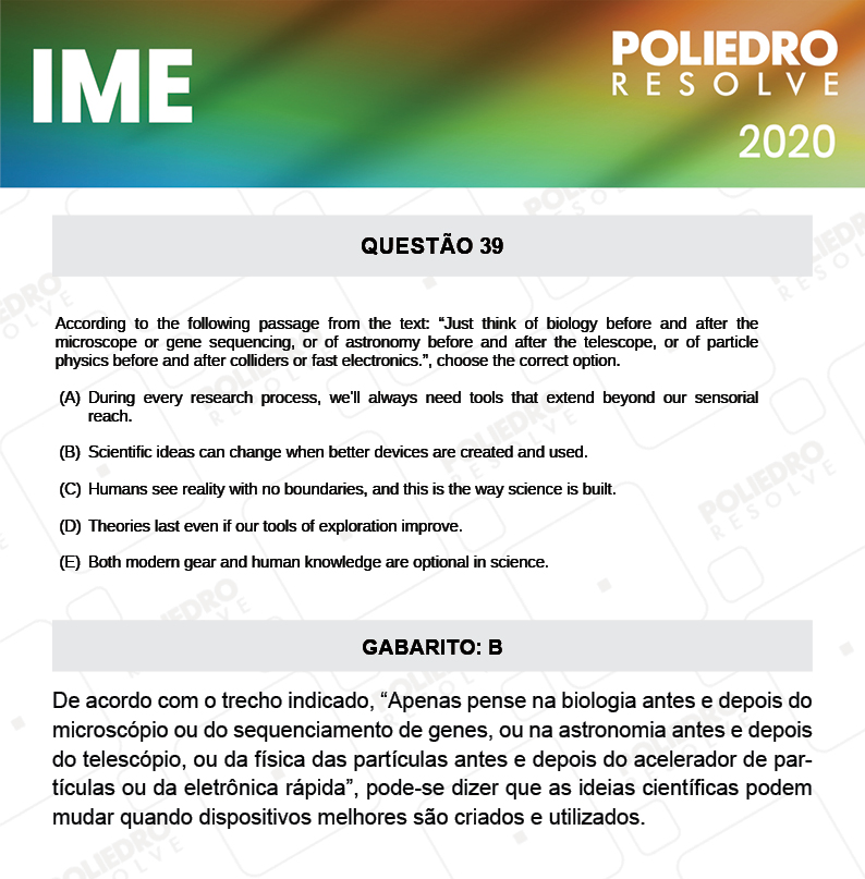 Questão 39 - 2ª Fase - Português/Inglês - IME 2020