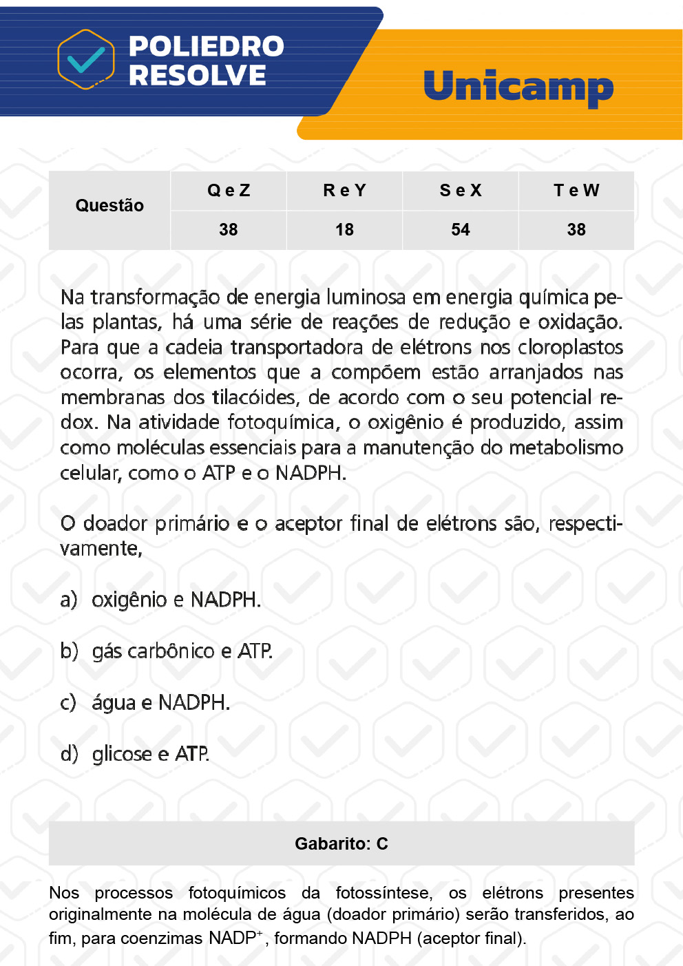 Questão 38 - 1ª Fase - 1º Dia - T e W - UNICAMP 2023