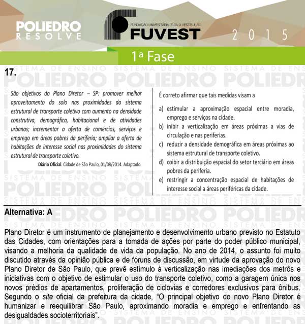 Questão 17 - 1ª Fase - FUVEST 2015