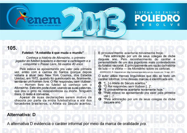 Questão 105 - Domingo (Prova Cinza) - ENEM 2013