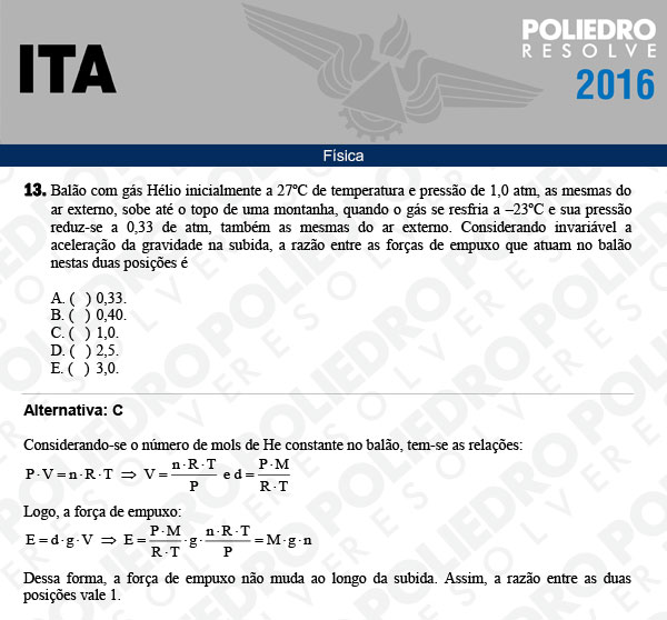 Questão 13 - Física - ITA 2016