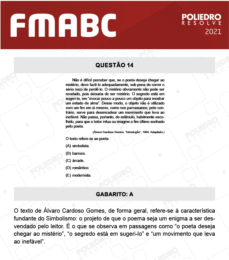 Questão 14 - Fase única - FMABC 2021