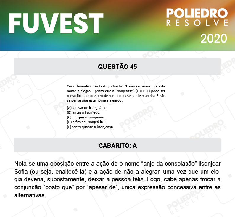 Questão 45 - 1ª Fase - Prova V - FUVEST 2020