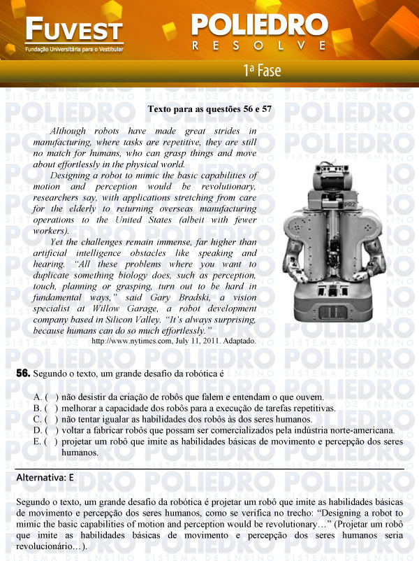 Questão 56 - 1ª Fase - FUVEST 2012