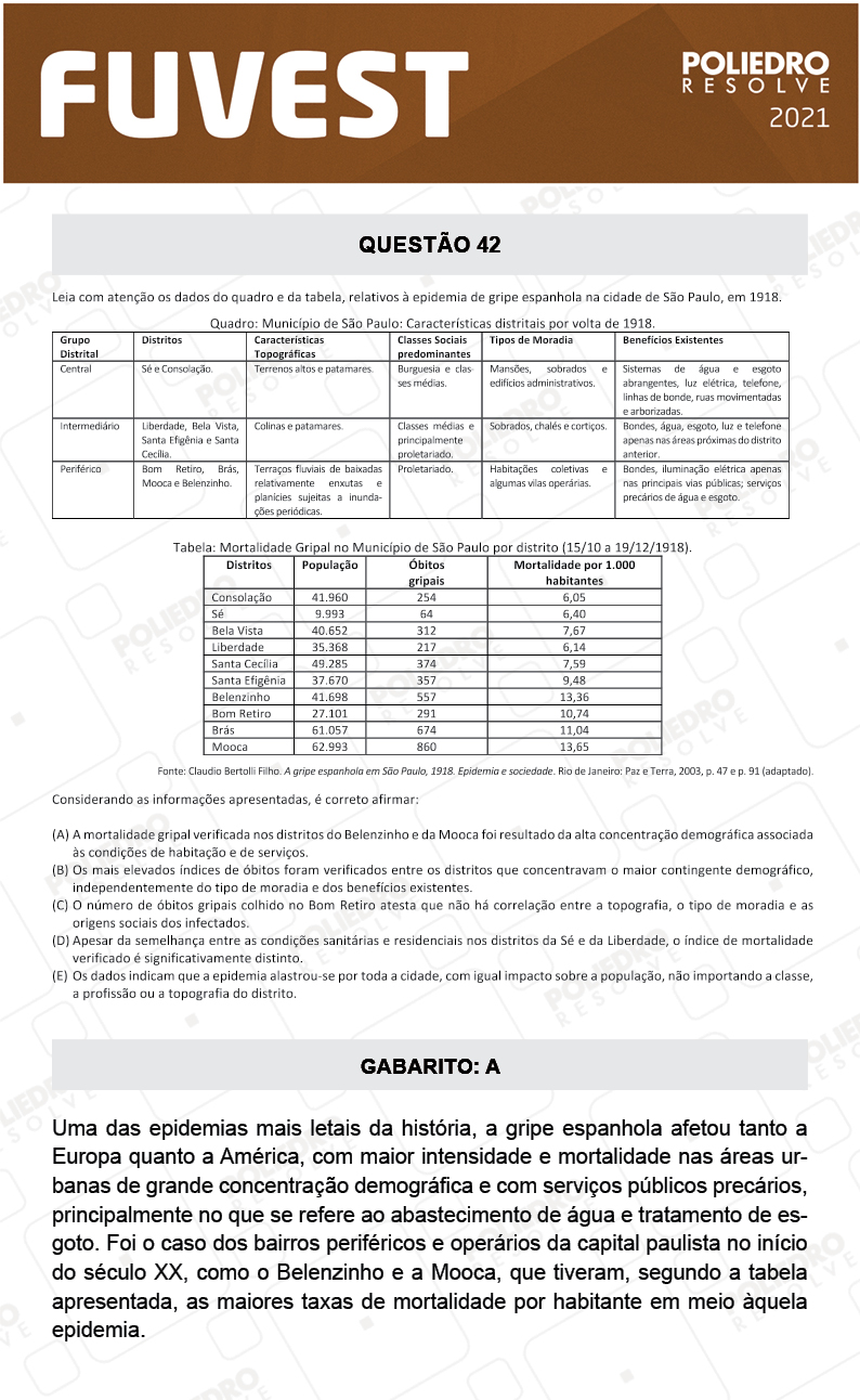 Questão 42 - 1ª Fase - FUVEST 2021