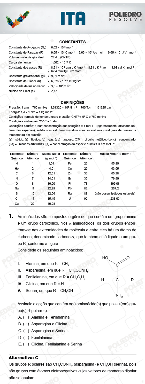 Questão 1 - Química - ITA 2018