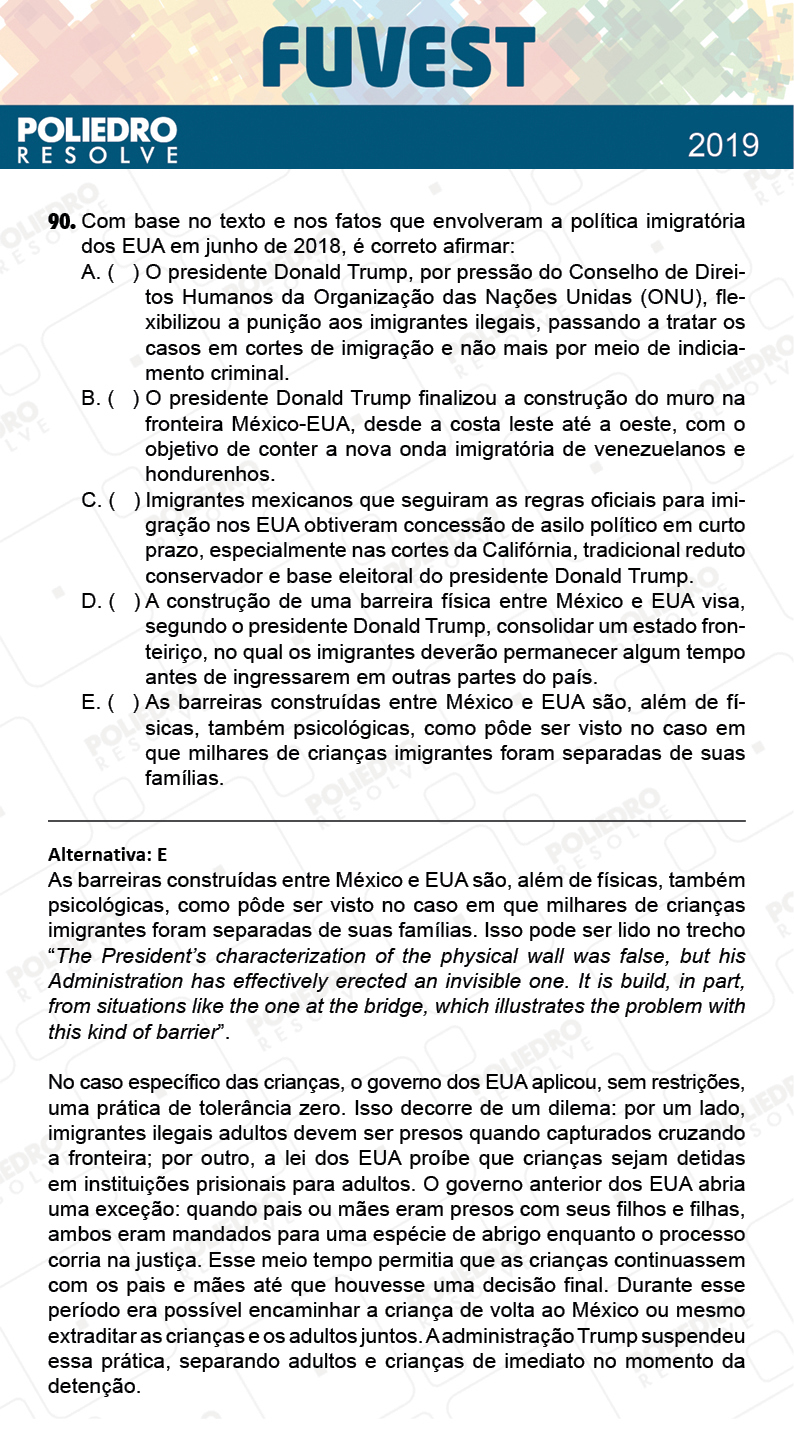 Questão 90 - 1ª Fase - Prova Z - FUVEST 2019