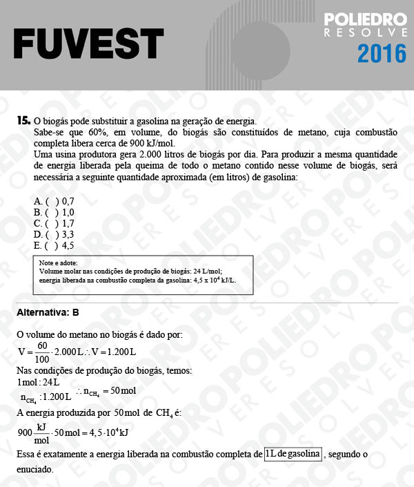 Questão 15 - 1ª Fase - FUVEST 2016