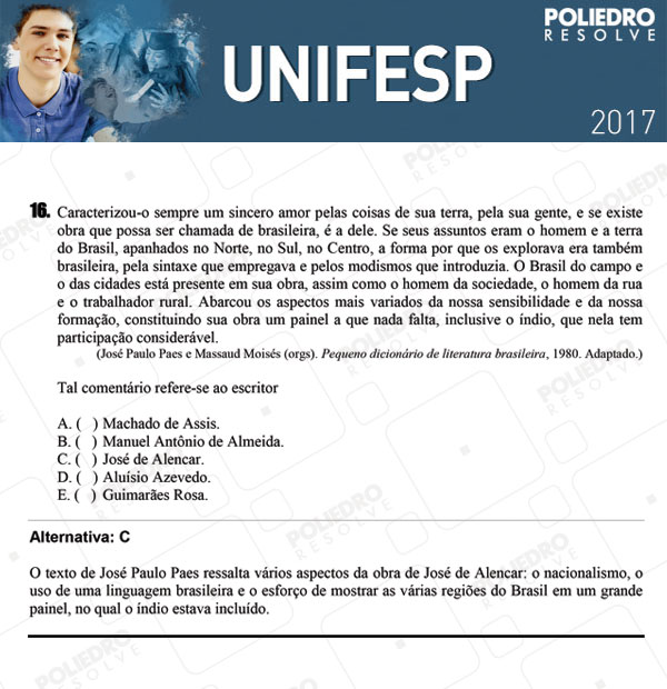 Questão 16 - 1º dia - UNIFESP 2017