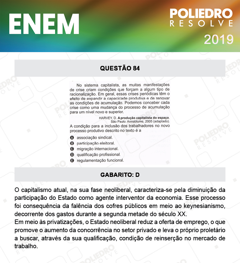 Questão 84 - 1º DIA - PROVA BRANCA - ENEM 2019