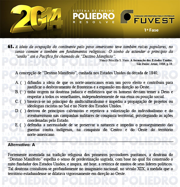 Questão 61 - 1ª Fase - FUVEST 2014