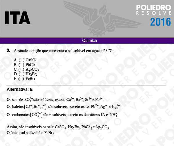 Questão 2 - Química - ITA 2016