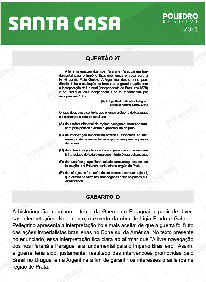 Questão 27 - 1º Dia - SANTA CASA 2021