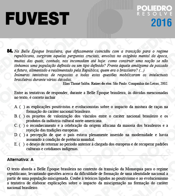 Questão 84 - 1ª Fase - FUVEST 2016