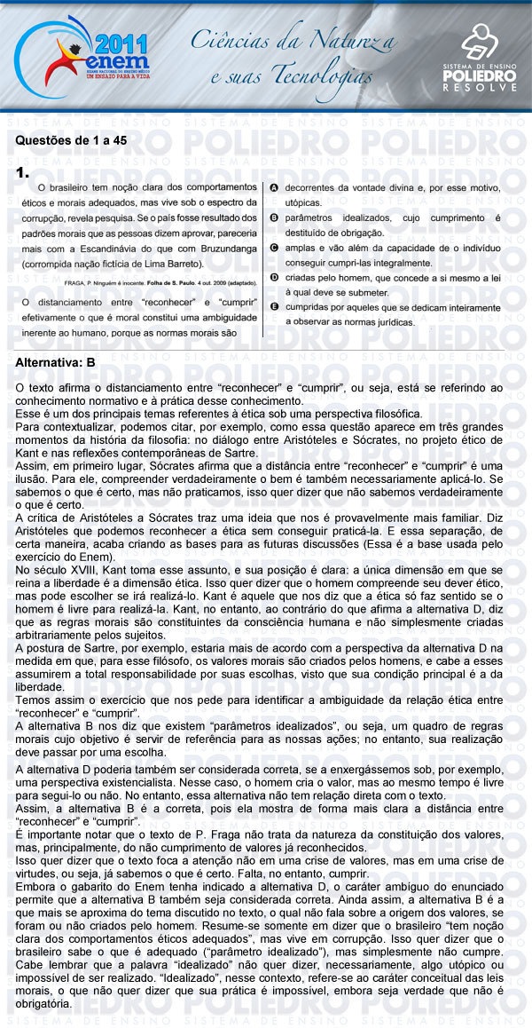 Questão 1 - Sábado (Prova rosa) - ENEM 2011