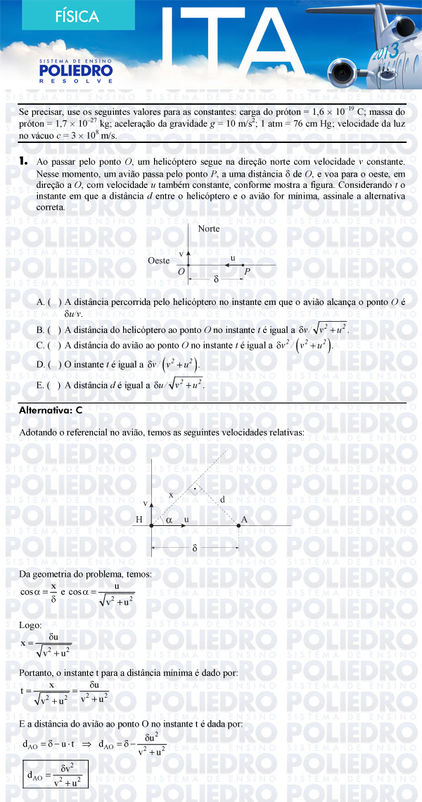 Questão 1 - Física - ITA 2013