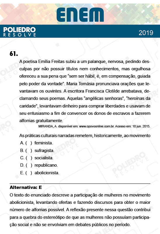 Questão 61 - 1º Dia - Prova AMARELA - ENEM 2018