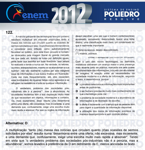 Questão 122 - Domingo (Prova rosa) - ENEM 2012