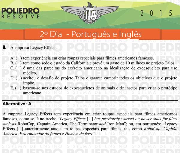 Questão 8 - Português e Inglês - ITA 2015