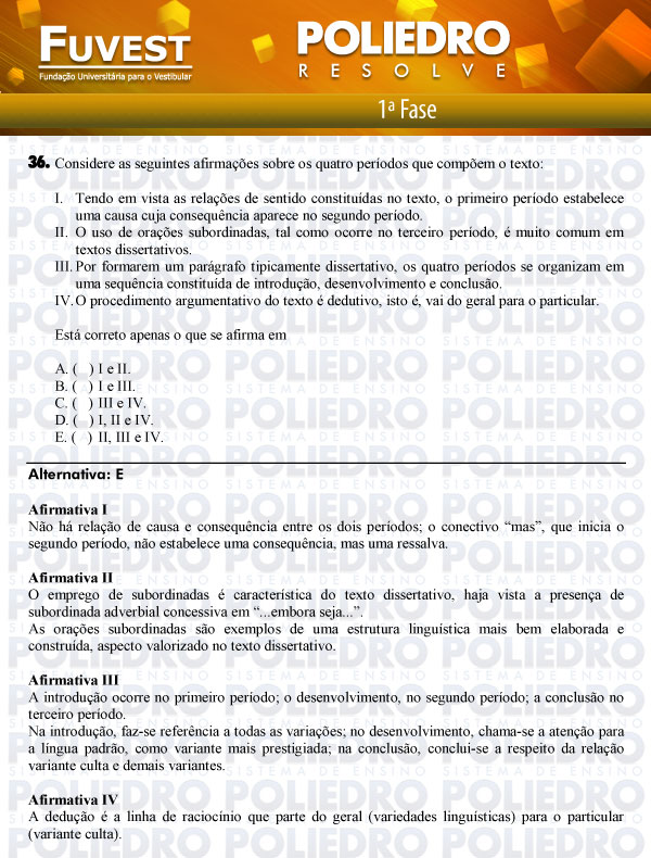 Questão 36 - 1ª Fase - FUVEST 2012