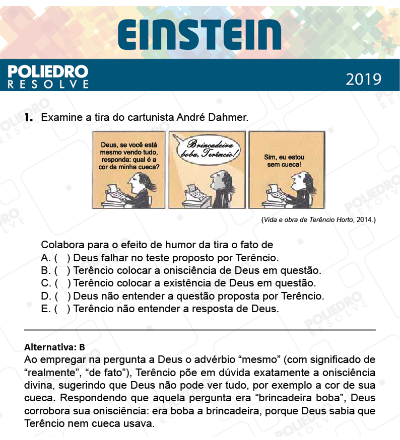 Questão 1 - Fase única - EINSTEIN 2019