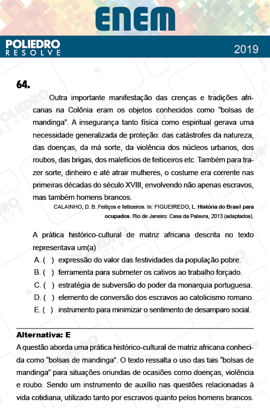 Questão 64 - 1º Dia - Prova AZUL - ENEM 2018