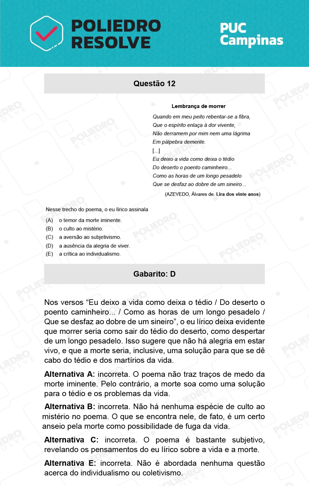 Questão 12 - Demais cursos - PUC-Campinas 2022